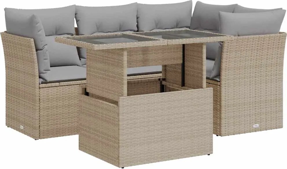 vidaXL Set canapele de grădină cu perne, 5 piese, bej, poliratan