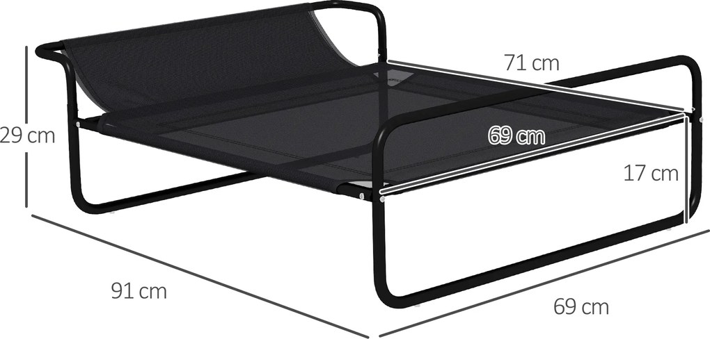 PawHut Pat Ridicat pentru Câini Mici și Medii, cu Suport Reglabil pentru Cap, Plasă Respirabilă pentru Exterior, 91x69x29 cm, Negru | Aosom Romania