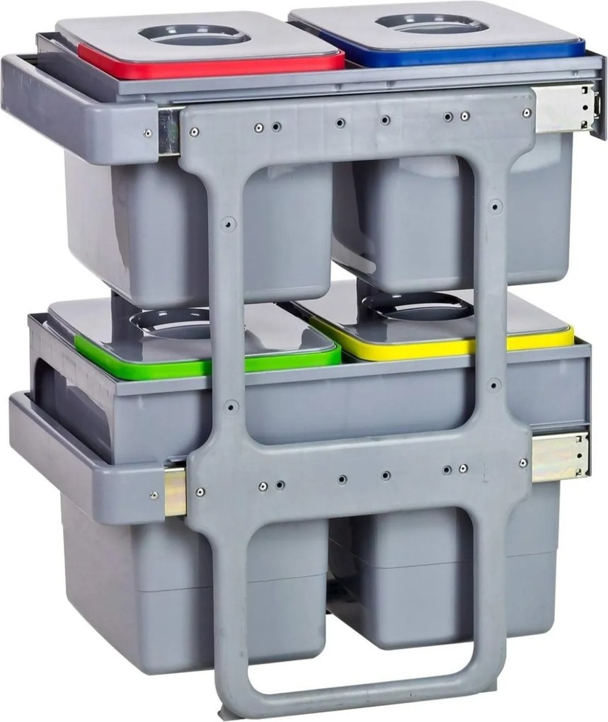 Cos gunoi incorporabil Ecomax Tandem Short 40, colectare selectiva, gri, 2 x 15 l + 2 x 12 l Polipropilena Metal, 400 mm, L:355 mm; A:485 mm; H:604