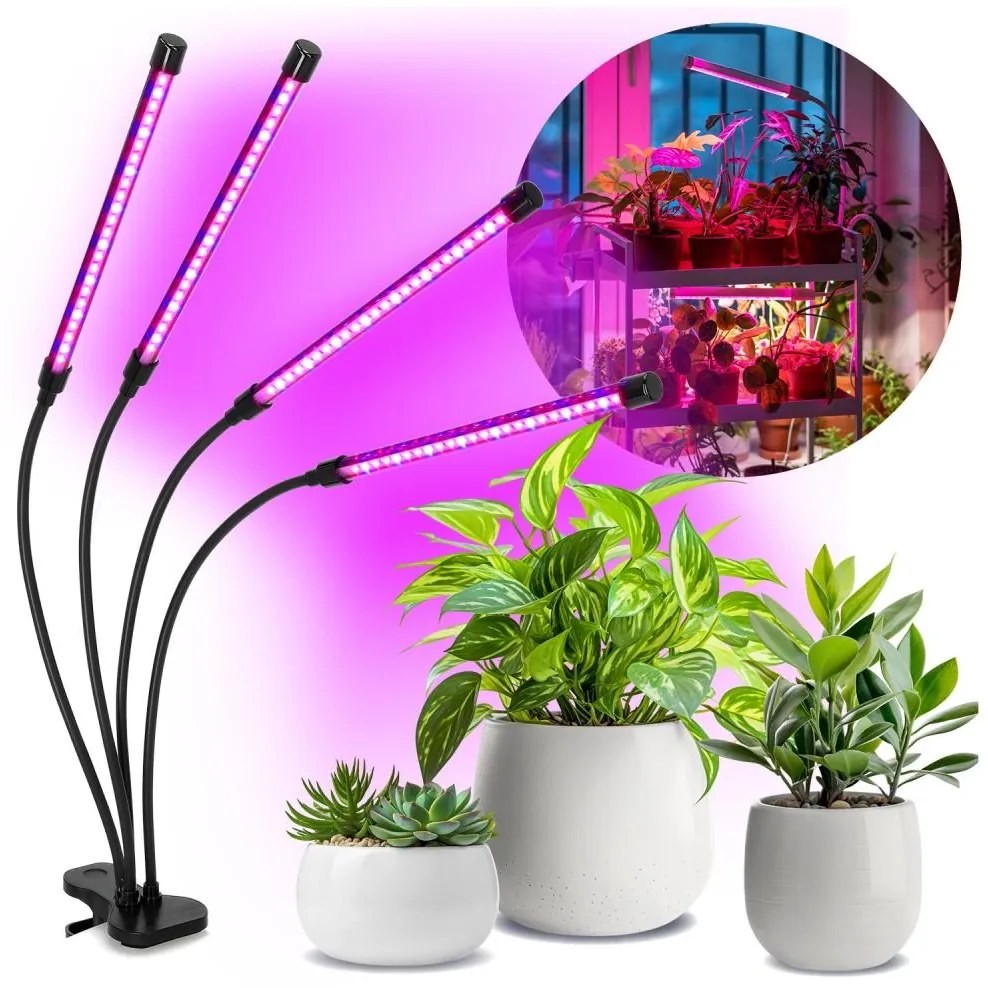 Lampă LED reglabilă cu clemă pentru plante VITARO 4xLED/10W/230V negru