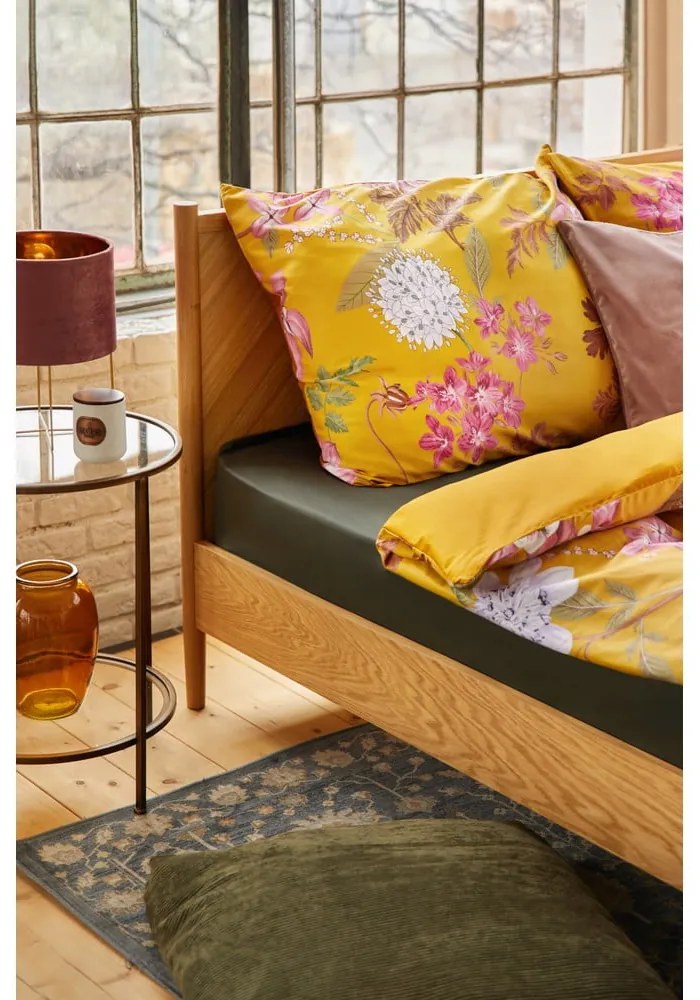 Lenjerie de pat din bumbac satinat pentru pat dublu Bonami Selection Blossom, 200 x 220 cm, ocru