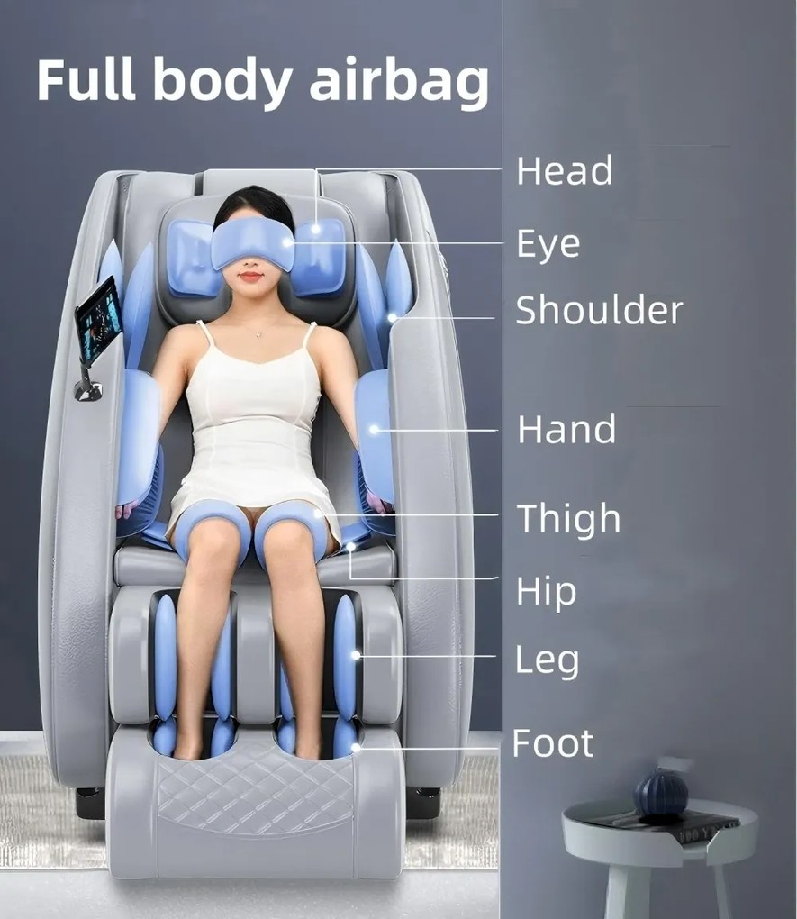 Fotoliu de Masaj TROIAN, cu Incalzire, AI Voice, Tableta touch screen, Bluetooth, Display, Zero Gravity, 2 Boxe, Moduri Automate, PU