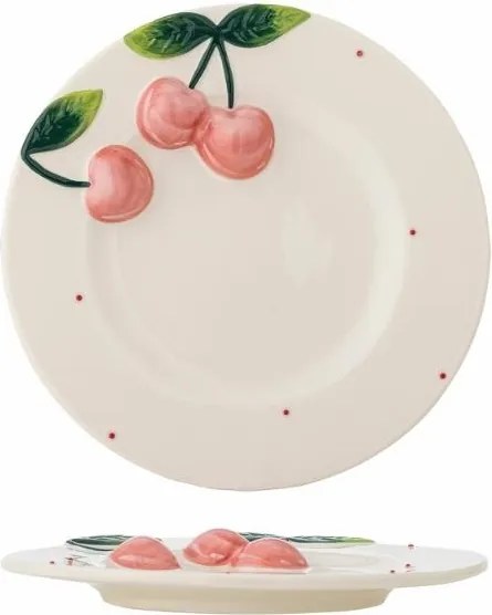 Farfurie din ceramică cu cireșe sculptate, D20,5×H3 cm, roz, „Berrie"