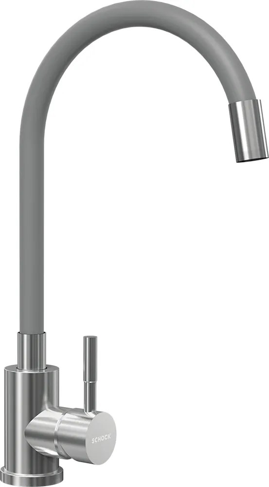 Baterie bucatarie Schock Flora inox periat cu pipa flexibila, cartus ceramic, gri
