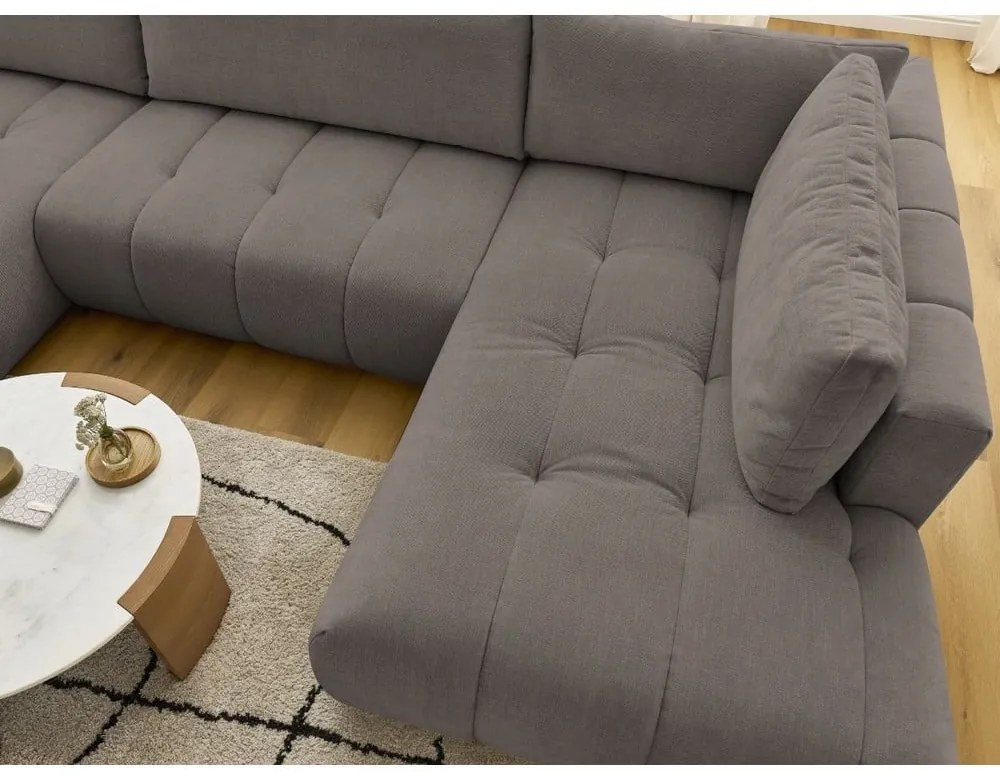 Colțar taupe extensibil/cu spațiu de depozitare (cu colț pe partea dreaptă/în formă de "U") Fuji – Bobochic Paris