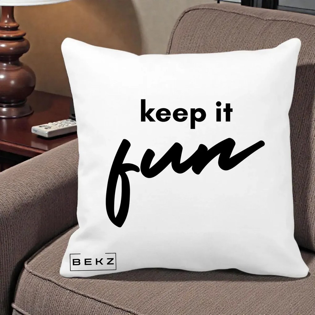Perna Decorativa Keep It Fun, 40x40 cm, Alba Mata, Husa Detasabila, Perna Inclusa, BEKZ®