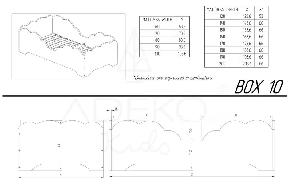 Pat din lemn de pin pentru copii Adeko BOX 10, 90 x 160 cm