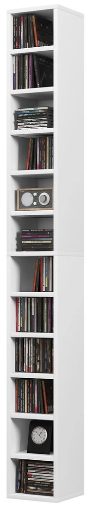 HOMCOM Depozite pentru CD-uri și DVD-uri cu 12 compartimente, capacitate maximă 204 CD-uri, 21 x 20 x 175 cm, alb | Aosom Romania