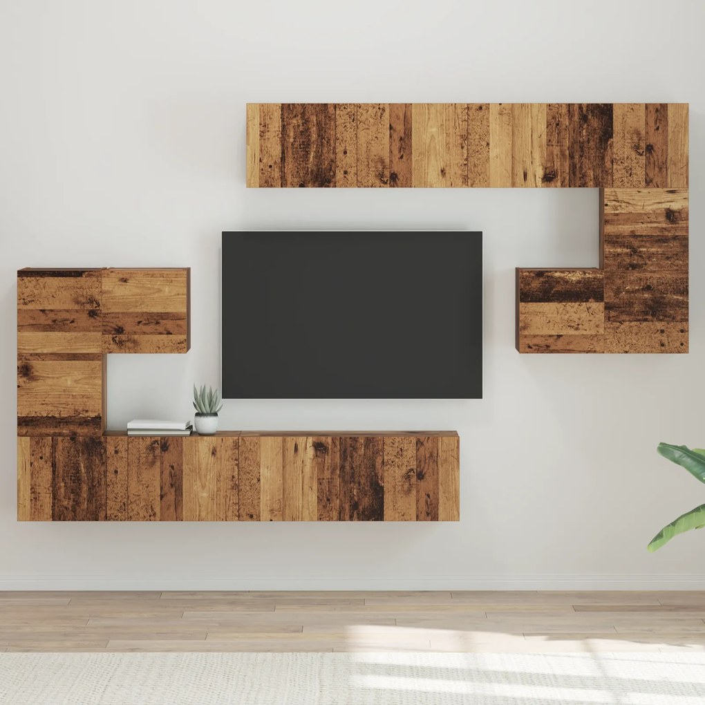 vidaXL Set comodă TV 8 pcs Lemn vechi Mediu 30.5 x 30 x 30 cm