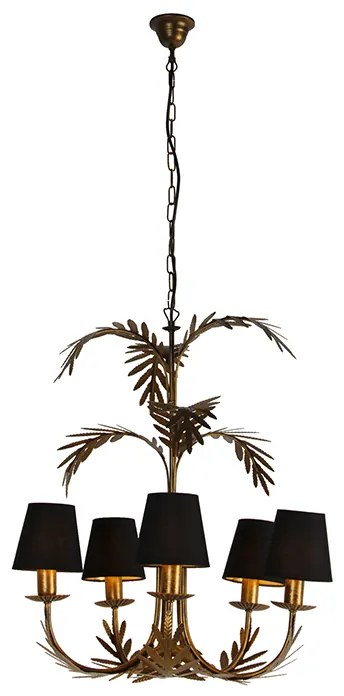 Candelabru auriu cu abajur din bumbac negru cu 5 lumini - Botanica
