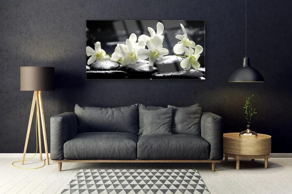 Tablouri acrilice Pietre florale flori alb negru