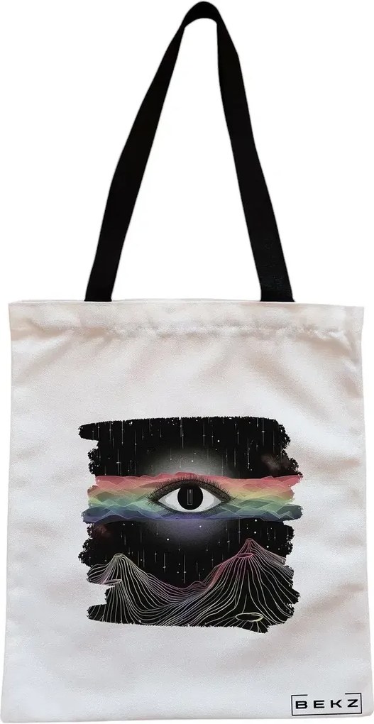 Sacosa de Panza pentru Cumparaturi, Geanta Tote, model Celestial Eye 9, Cu fermoar, 38x34.5 cm, Alba, BEKZ®