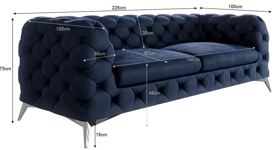 Canapea albastru-închis cu tapițerie din catifea 225 cm Chelsea – Ropez