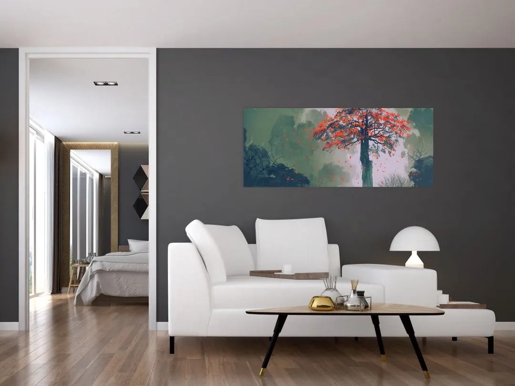Tablou - Copacul roșu singuratic (120x50 cm)