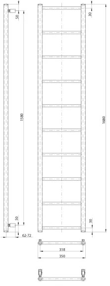 Sapho - Radiator de baie DINA, 334 W, 35 x 168 cm, negru mat