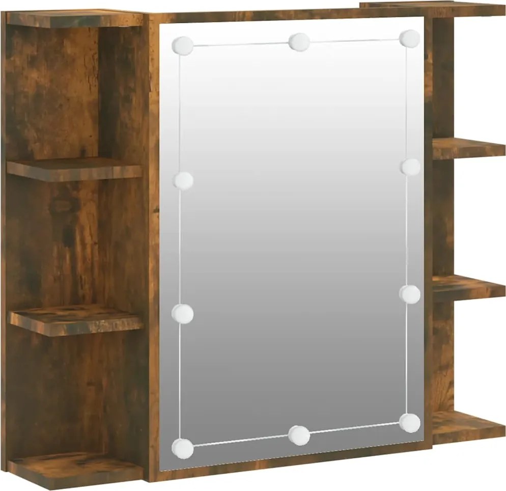 vidaXL Dulap cu oglindă și LED, stejar fumuriu, 70x16,5x60 cm