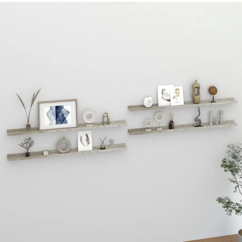 vidaXL Rafturi de perete, 4 buc., gri beton, 115x9x3 cm