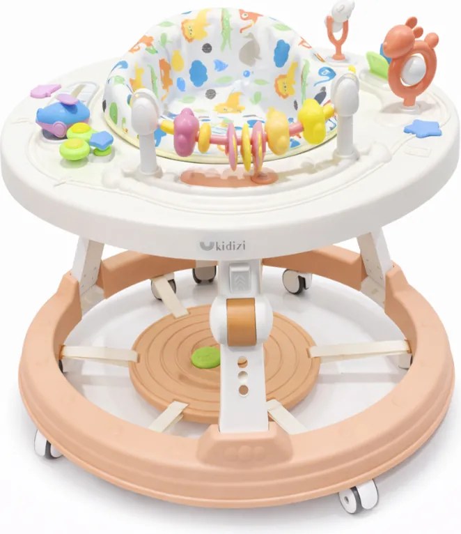 Centru de activitati transformabil in premergator Kidizi Orbit Activity Seat roz pentru fetite, cu panou rotativ 360°, panou pentru picioare interactiv detasabil si reglaj pe 3 niveluri