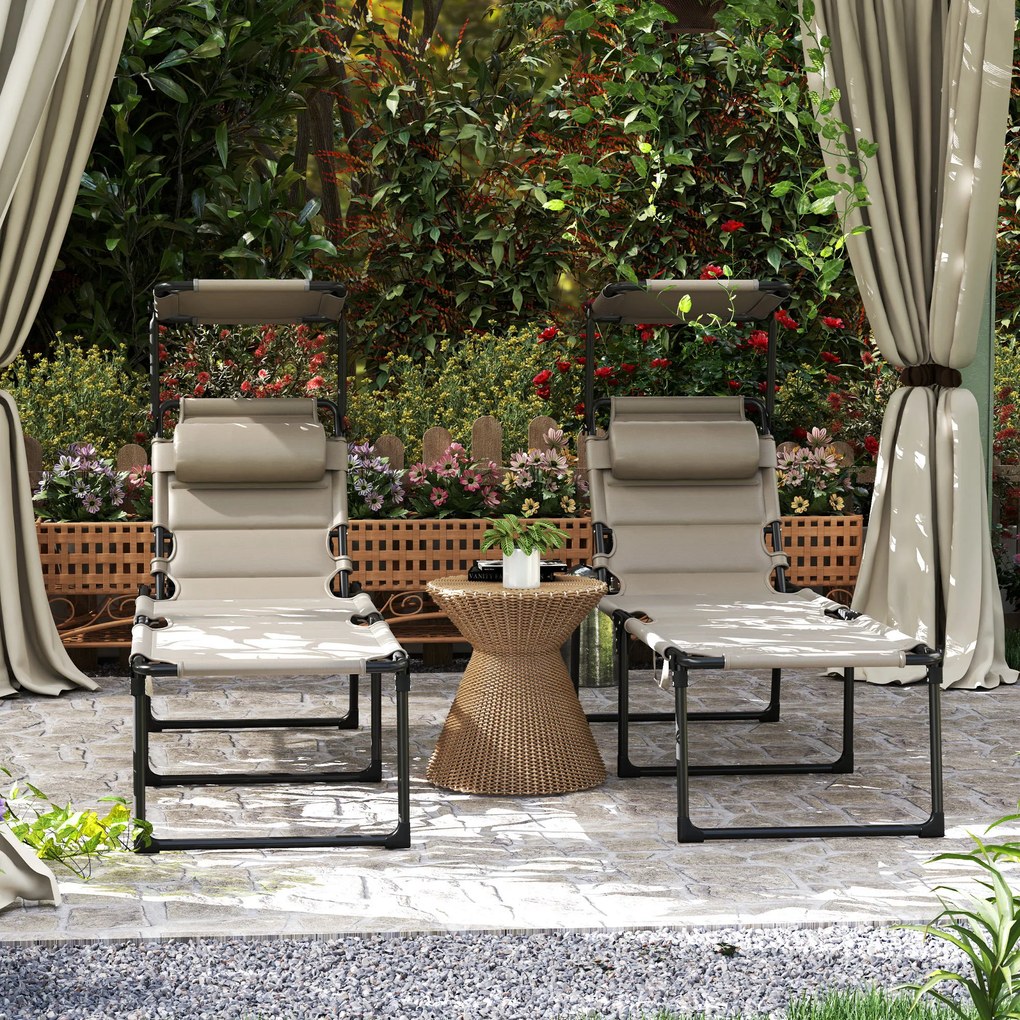 Outsunny Set de 2 șezlonguri pliabile confort sporit spătar parasolar reglabile multi-poziții, kaki | Aosom Romania