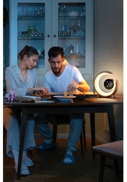 Immax 08985L-LED Lampă de birou RGBW cu ceas, LED 20W, USB 5V, argintiu