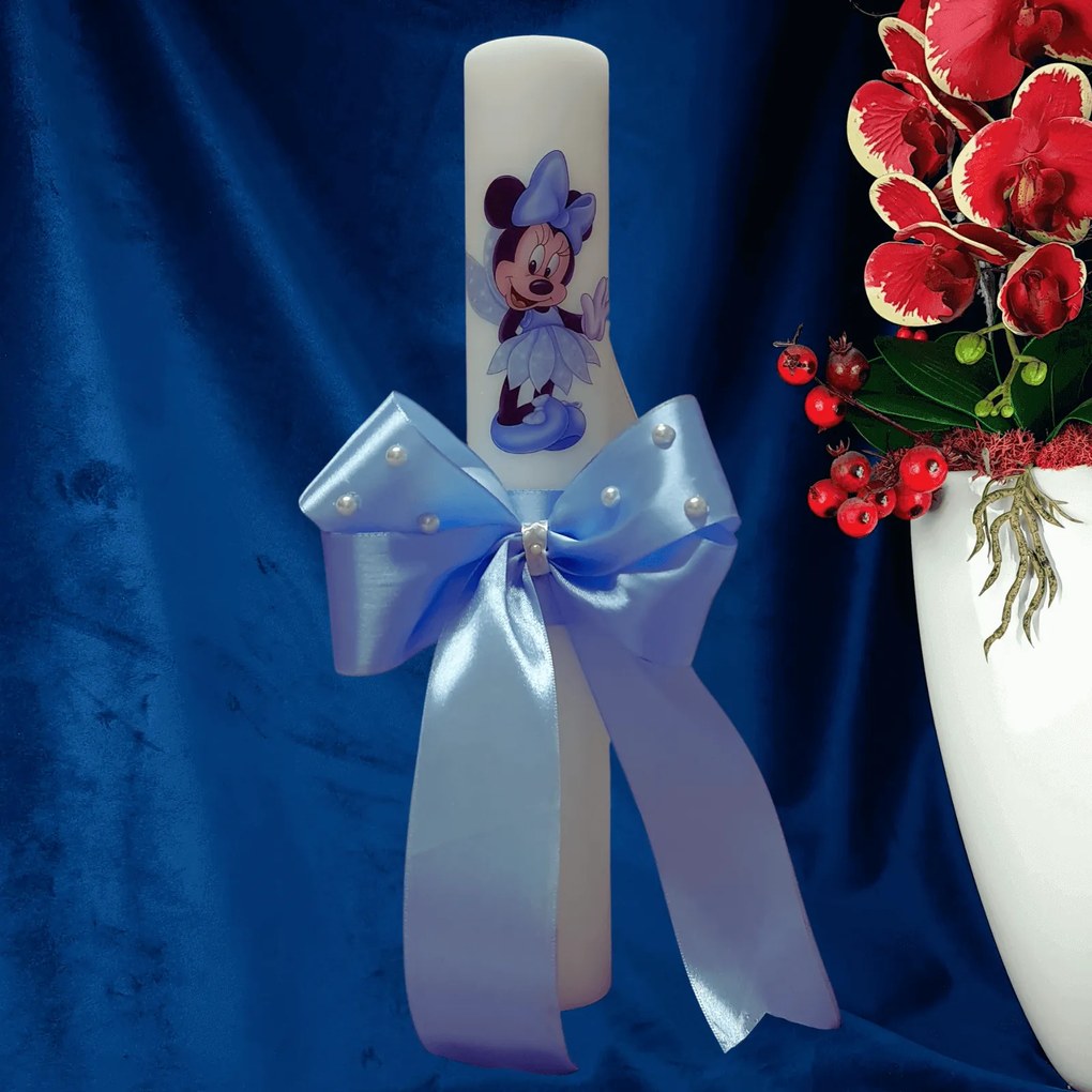 Lumanare botez decorata Zana albastra 5,5 cm, 35 cm