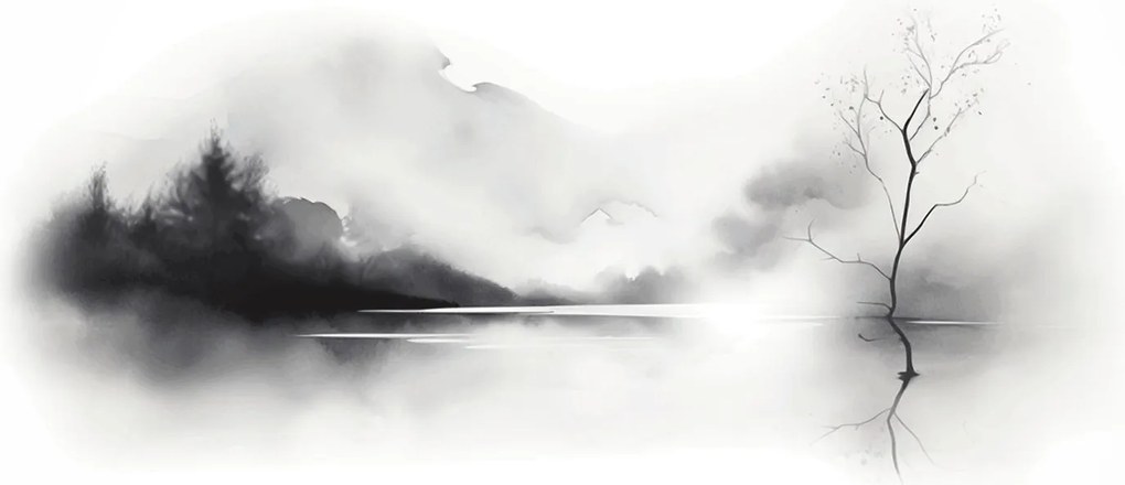 Tablou - pictură cu cerneală de peisaj (120x50 cm)