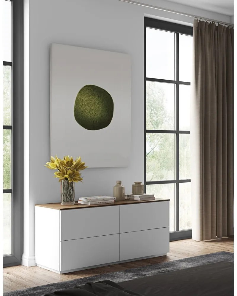 Comodă albă cu sertare și blat cu aspect de lemn de nuc TemaHome Join, 120x54 cm