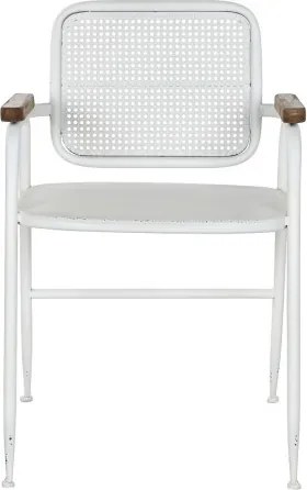 Scaun vintage din metal perforat, finisaj alb antichizat, 51×56×78 cm, „Merej"