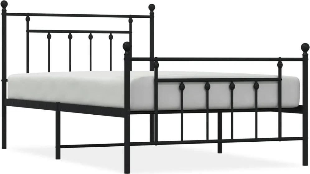 vidaXL Cadru pat metalic cu tăblii de cap/picioare, negru, 107x203 cm