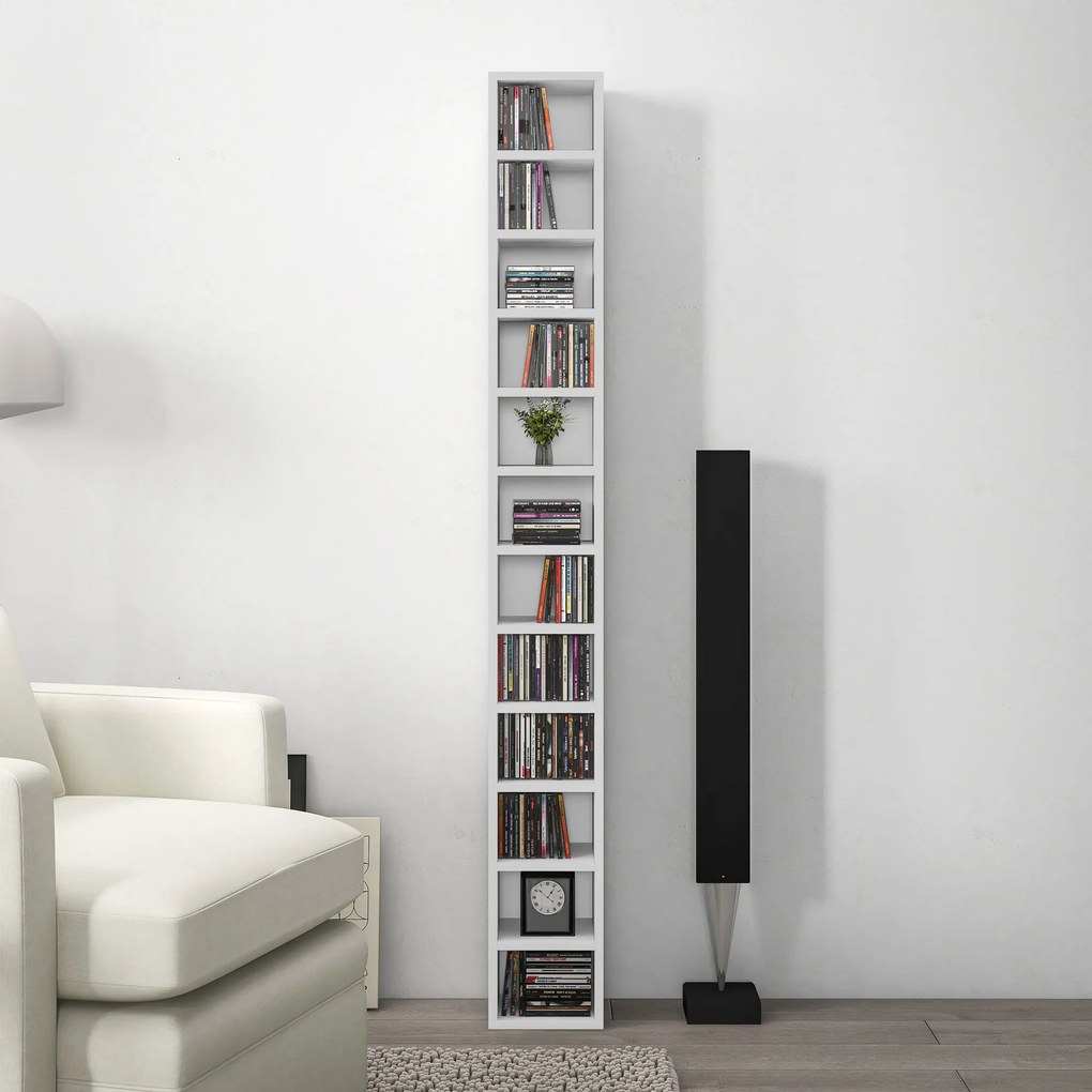 HOMCOM Depozite pentru CD-uri și DVD-uri cu 12 compartimente, capacitate maximă 204 CD-uri, 21 x 20 x 175 cm, alb | Aosom Romania