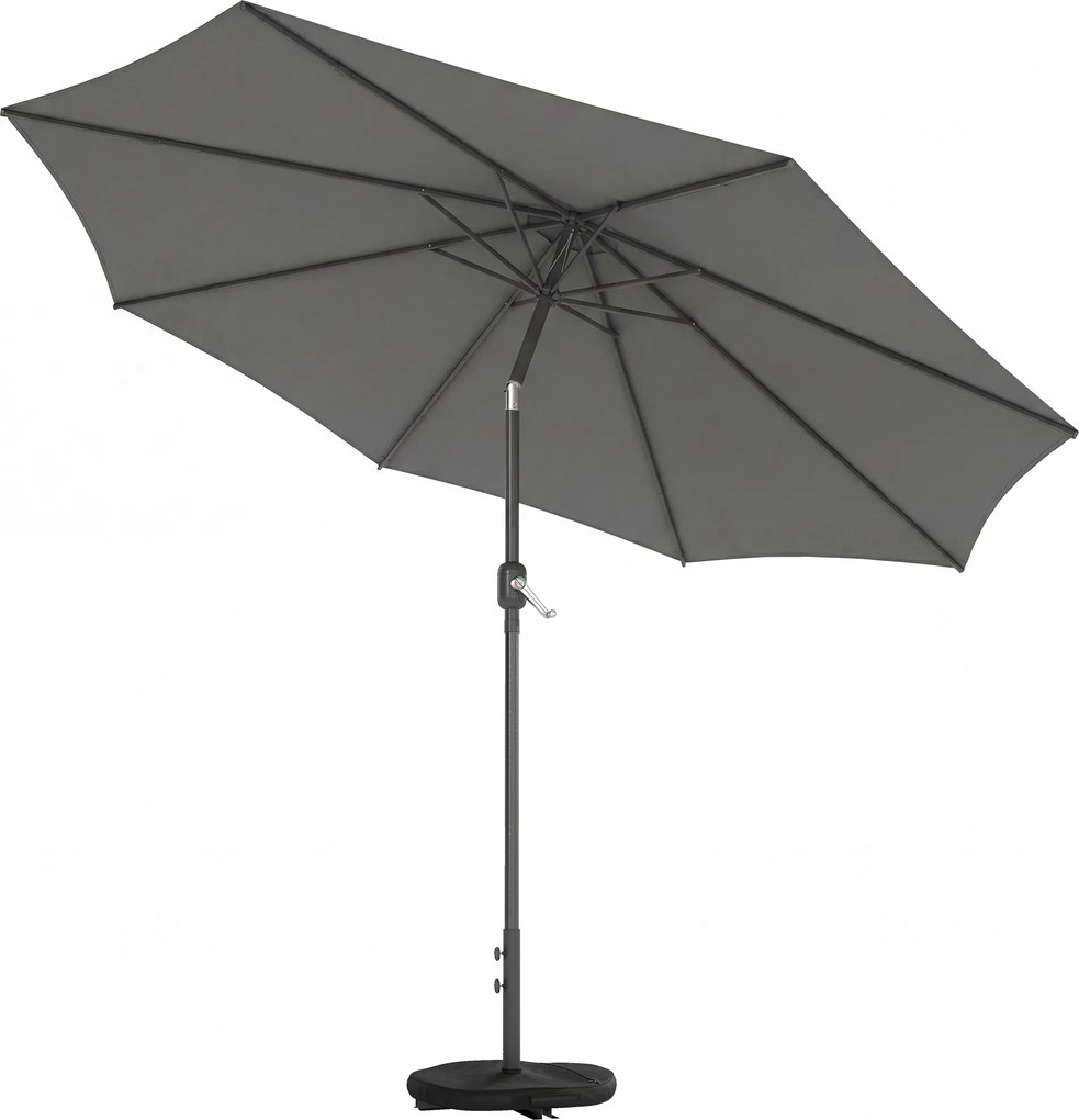 Outsunny Umbrelă 3x3 m cu Bază, Sac de Nisip, Manivelă, Gri Închis | Aosom Romania