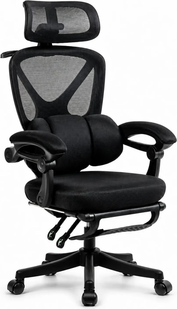 RESIGILAT- ELITE PRO 870BK – Scaun Ergonomic Premium, Mesh Respirabil, Tetieră Reglabilă, Suport Lombar, Suport pentru Picioare Retractabil, Funcție Recliner, Reglaj pe Înălțime, Negru