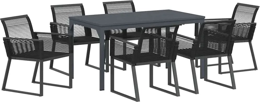 vidaXL Set de masă pentru grădină 7 pcs Negru poliratan