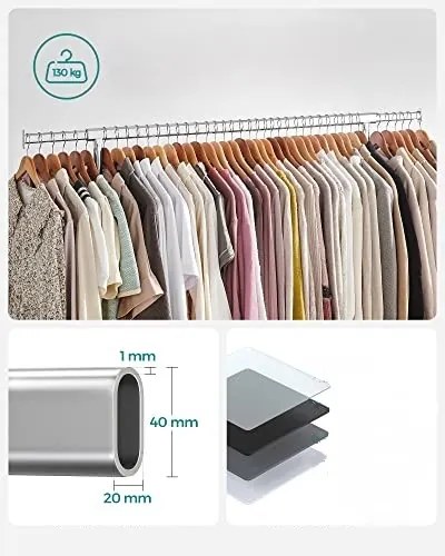 Umeraș pentru haine IRENE pe roți, max.130kg, 150x45x160cm, argintiu SongmicsHome