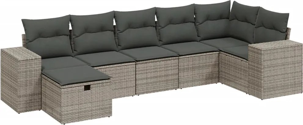 vidaXL Set canapele de grădină, 7 piese, cu perne, gri, poliratan