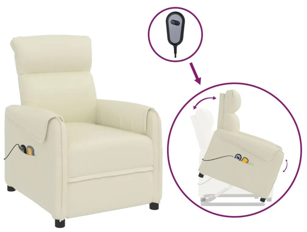 3143375 vidaXL Fotoliu de masaj cu ridicare, crem, piele ecologică