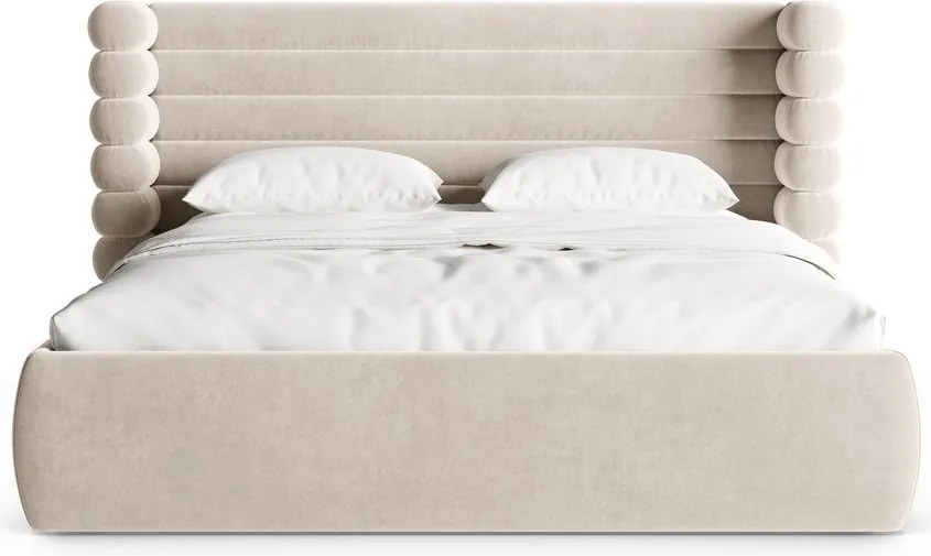 Pat matrimonial bej tapițat cu spațiu de depozitare cu somieră 180x200 cm Mount – Micadoni