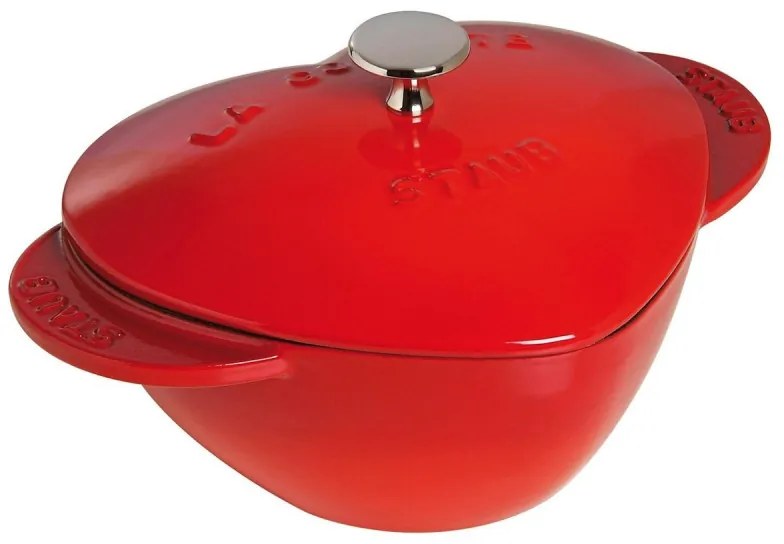 Oala din fonta forma de inima Staub 1100006, 20 cm, 1.75 L, Inductie si cuptor pana la 500°C, Acoperire email, Rosu