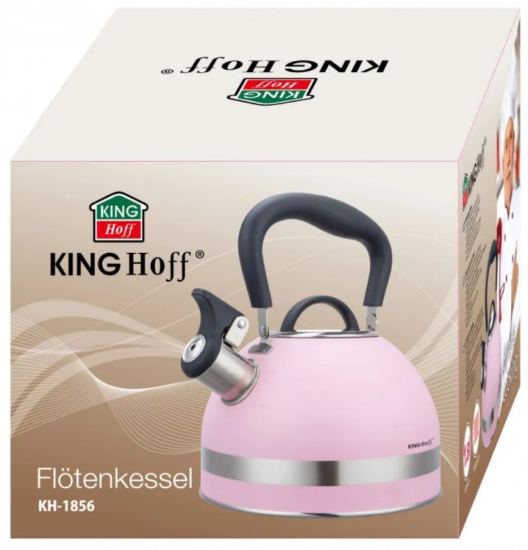 Ceainic cu fluier Kinghoff KH 1856, 1.8 l, Inductie, Maner izolat termic, Roz