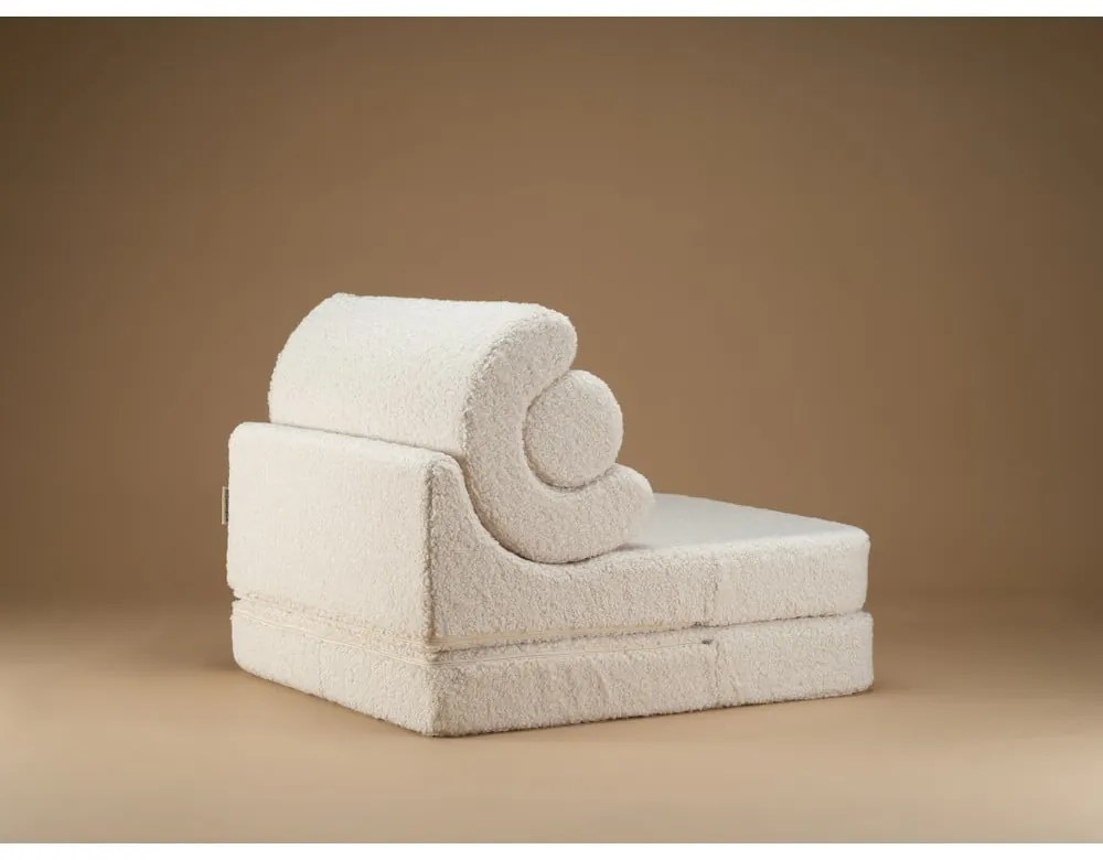 Fotoliu pentru copii crem cu tapițerie din țesătură bouclé Flipster – Wigiwama