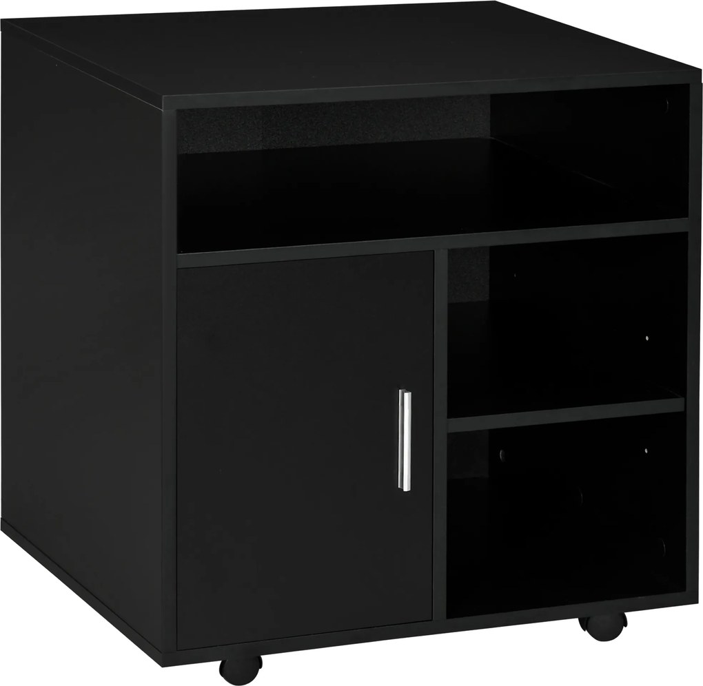 HOMCOM Suport de imprimantă organizator birou dulap ușă 3 nișe + blat mare panouri particule negru | Aosom Romania