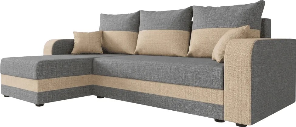 OFERTA Canapea extensibila reversibila in forma de L VALERIO 238x140 cm, gri deschis/bej + 2 perne CADOU a doua calitate