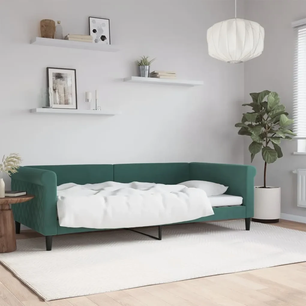 354253 vidaXL Cadru de pat, verde închis, 100x200 cm, catifea