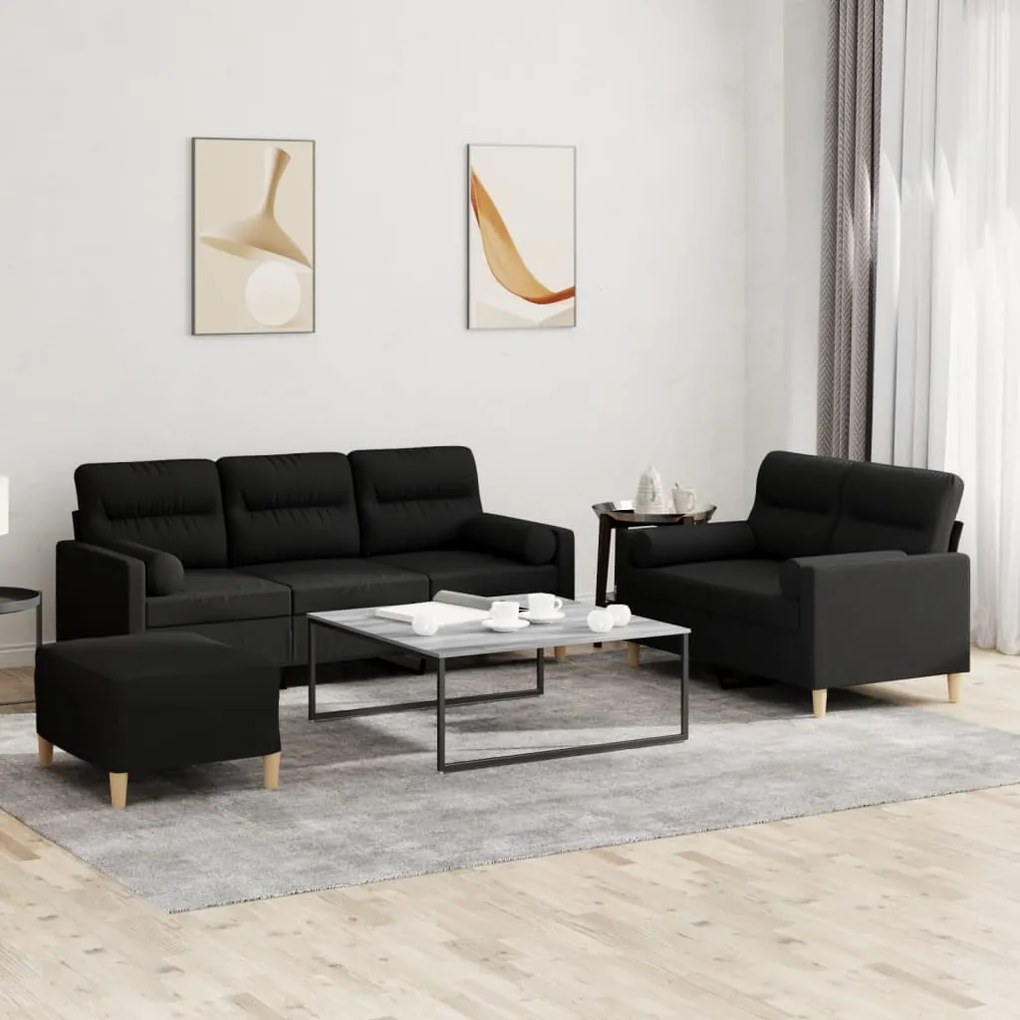 3201628 vidaXL Set de canapele cu perne, 3 piese, negru, textil