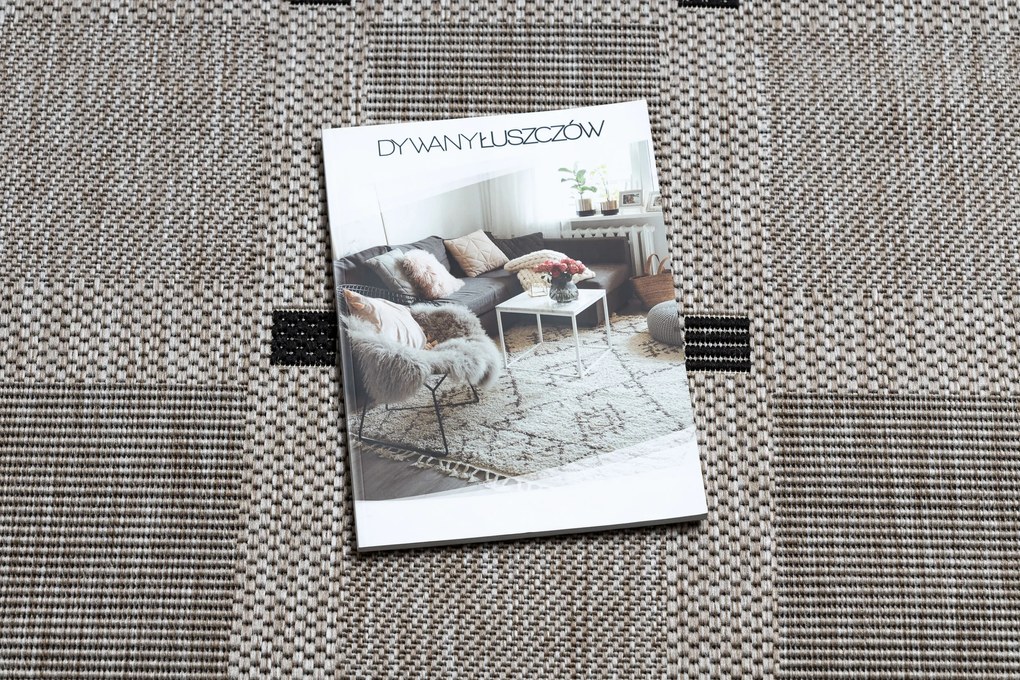 Covor sisal Floorlux 20079 Pătrat argintiu si negru - SECUNDAR-COTATI PRODUSUL