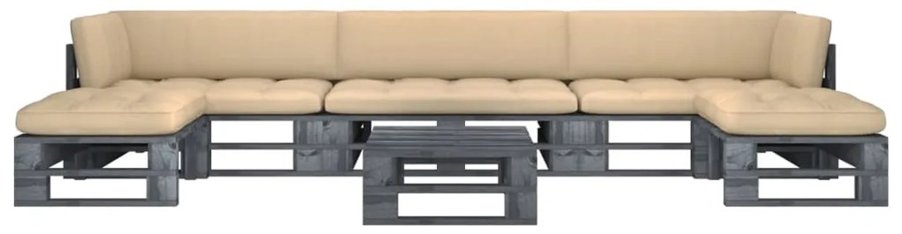vidaXL Set mobilier din paleți cu perne, 6 piese, gri, lemn pin tratat