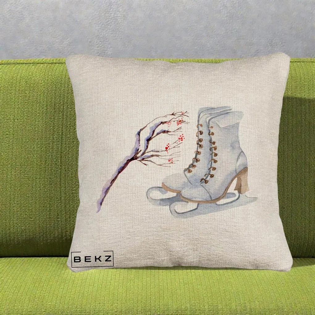 Perna Decorativa Patine cu Ramuri Inzapezite, 40x40 cm, Bej Canapea, Husa Detasabila, Perna Inclusa, BEKZ®