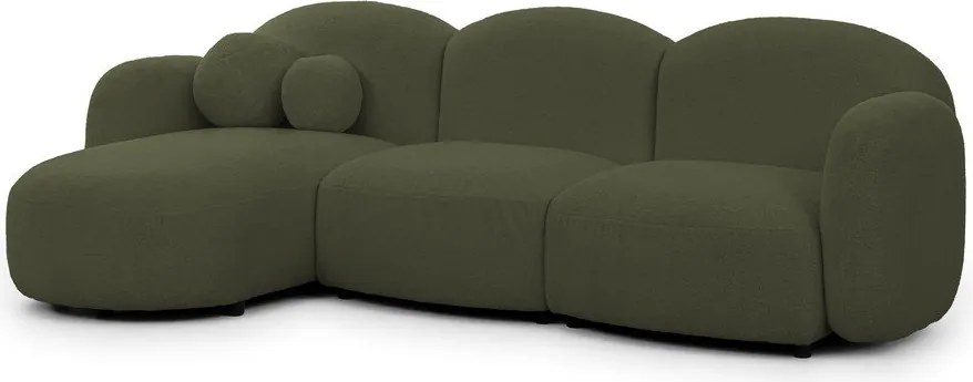 Colțar verde cu tapițerie din țesătură bouclé (cu colț pe partea stângă/cu șezlong) Orbit – Ropez