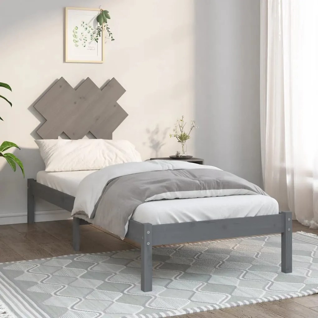 3104830 vidaXL Cadru de pat mic single 2FT6, gri, 75x190 cm, lemn masiv