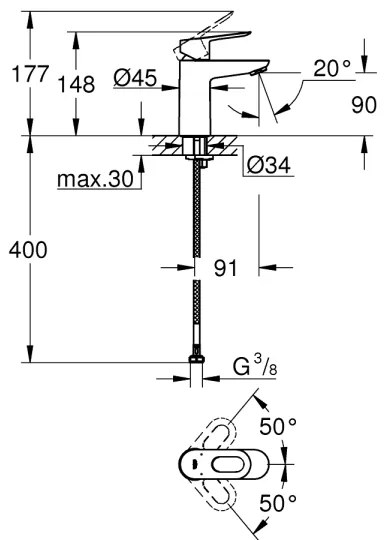 GROHE 23337000 - Baterie lavoar BAULOOP DN 15, crom lucios